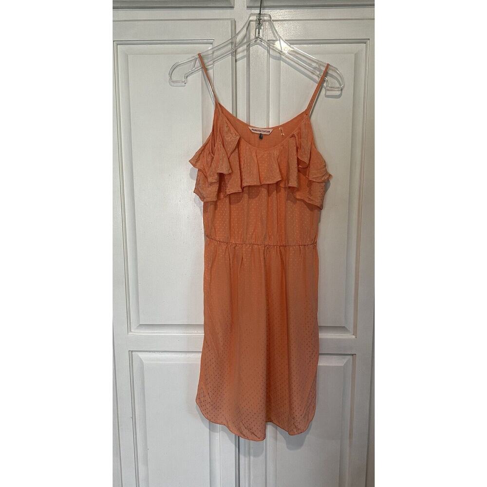 Rebecca Taylor Mini Dress 100% Silk Sleeveless Size 4 Peach Ruffles Beach Boho